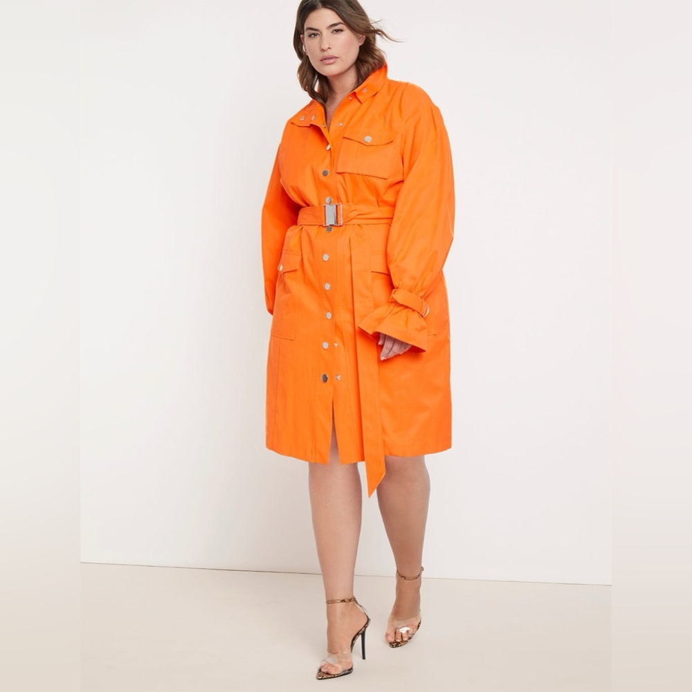 PRISCILLA ONO X ELOQUII Belted Cargo Dress NWT Orange Size 14/16 Coat Jacket